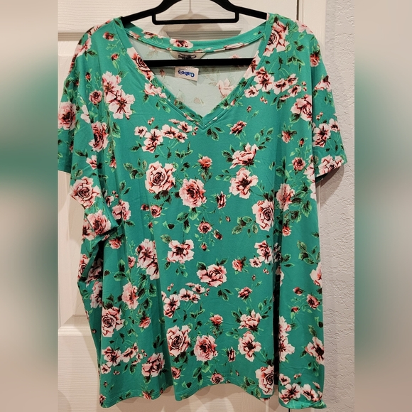 George Tops - Pioneer Woman Floral V-Neck Short Sleeve Top